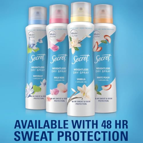 Secret Dry Spray Antiperspirant Deodorant for Women, 48hr Weightless Sweat & Odor Protection, Gentle on Skin, Vanilla & Argan Oil Scent, 4.1 oz (Pack of 3)