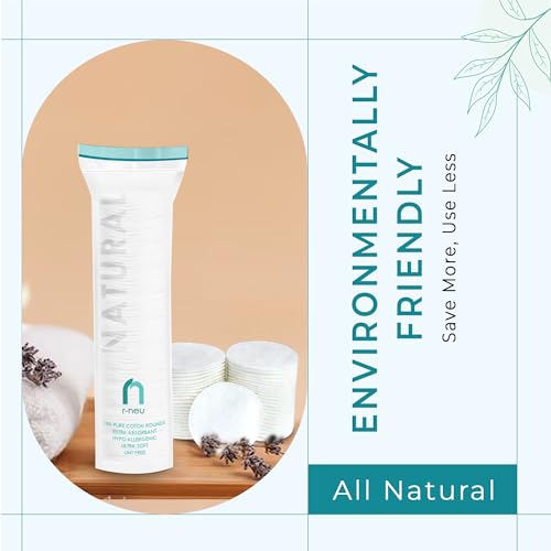 R-Neu Premium [Turkish] Cotton Rounds, 400 Count, Stitched, Waffle Textured, 100% Pure & Natural Cotton Pads for Face, Hypoallergenic Makeup Remover (4 Pack of 100)