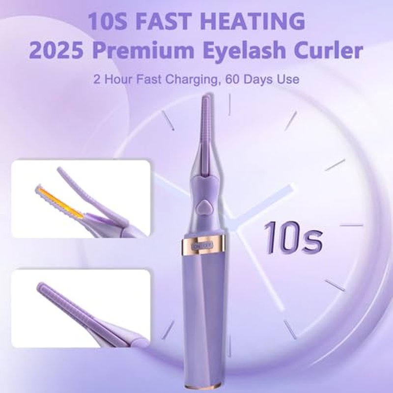 Heated Eyelash Curler - 2 in 1 Clip-Type Eyelash Curler - Heated Lash Curler - Electric Eyelash Curler Rechargeable for 24H Long-Lasting Natural Eyelashes, 3 Heating Modes, 8S Fast Heating, Purple