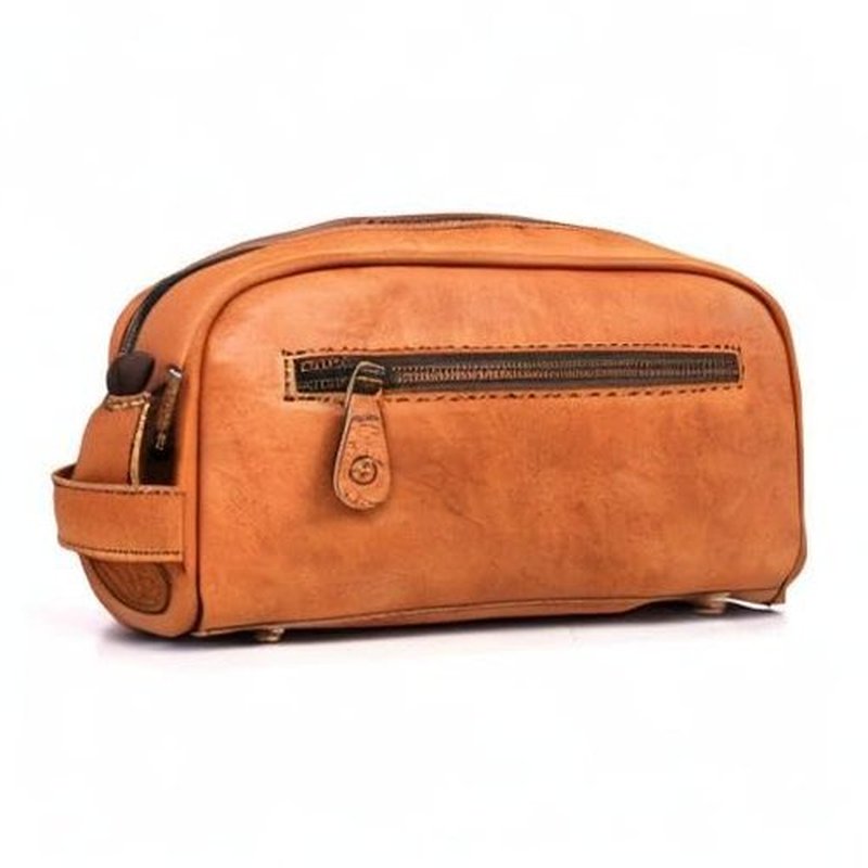 10" Premium Leather Toiletry Travel Pouch With Waterproof Lining | King-Size Handcrafted Vintage Dopp kit By Aaron Leather Goods (Walnut Tan)