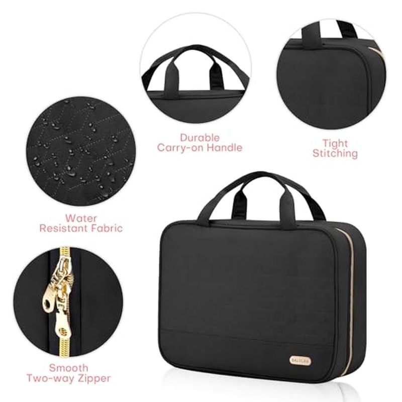 BALULHG Travel Toiletry Bag for Women with Hanging Hook Traveling Essentials Organizer Water-Resistant Hanging Makeup and Toiletry Bag for Cosmetic Toiletries Make-Up,039-Small-Black
