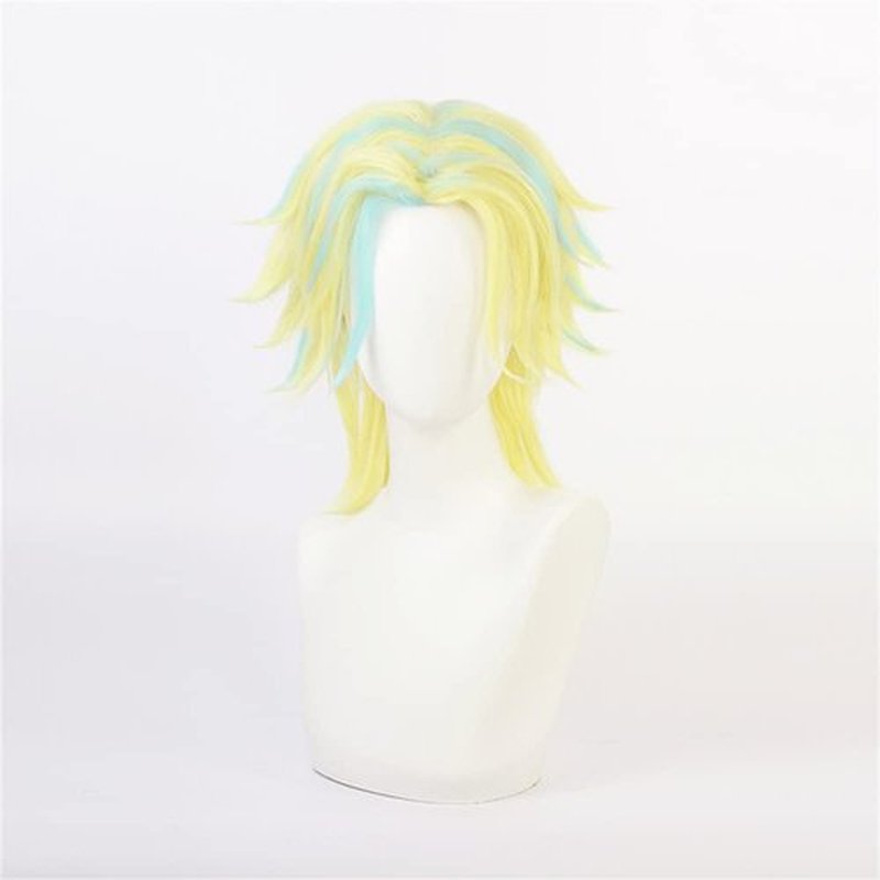 Mystylecos Haitani Rindou Short Yellow Mix Blue Wavy Wig Anime The Way of Rebirth Cosplay Synthetic Wig