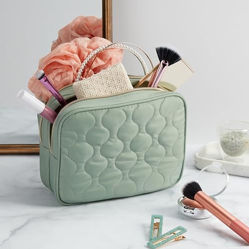 Conair Double Zip Toiletry Travel Bag-Makeup Organizer, Sage Green, 1 Count (Pack of 1)