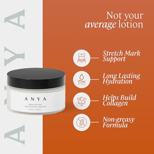 ANYA Body Butter, 5oz - Stretch mark repair and prevention lotion. Dermatologist-tested, Breastfeeding Safe ultra-rich cream, keeps skin hydrated postpartum. Essentials Gifts Baby Shower Gifts