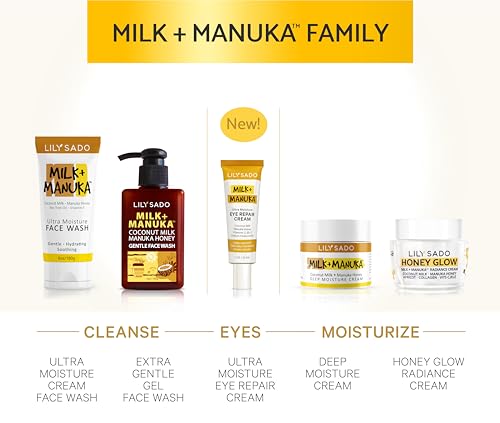 LILY SADO MILK+MANUKA™ Eye Repair Cream - Anti-Aging Natural Gentle Formula w/Coconut Milk, Manuka Honey, Sodium Hyaluronate & VITS C, B5 & E - Prevents Puffiness, Under-eye Wrinkles & Eye Bags - 1oz