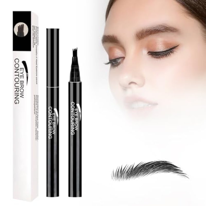 2PCS 4-Head Split Waterproof Eyebrow Pencil, 3D Microblading Eyebrow Pen Eye Brow Pencils with 4 Tip, Creates Natural Looking Brows Eye Eyebrow Makeup Eyebrow Pen for Women, Last All Day (Black)