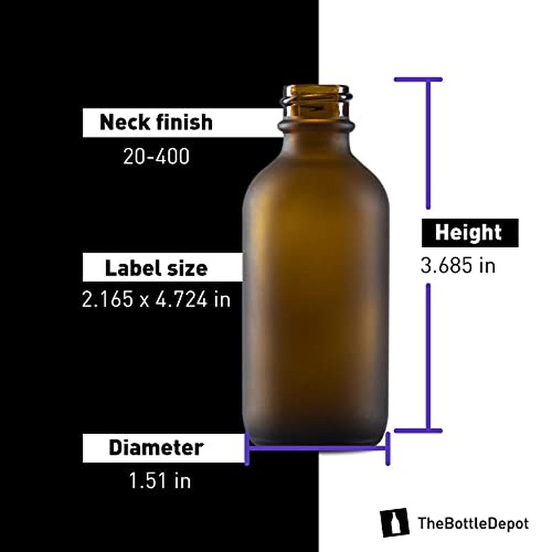 The Bottle Depot - 2 Pack - 2 oz Glass Bottle with Dropper - Amber Frosted - 20-400 Neck Finish - Boston Round Bottles - Leakproof Essential Oils Bottles