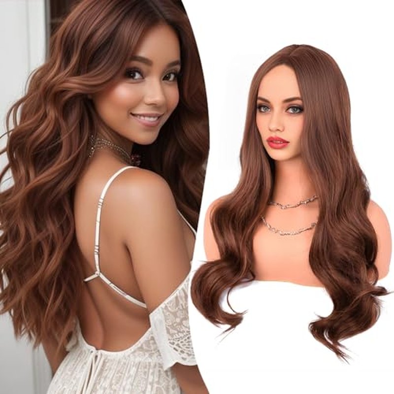 TOZIKA Red Wig Long Copper Red Auburn Wig for Black Women 26 Inch Wavy Wig Natural Looking Synthetic Middle Part Curly Wavy Wig for Daily Party Use Heat Resistant Fiber Wig