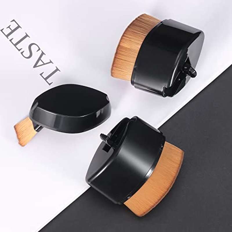 ENZO KEN Retractable Flat Foundation Brush for Liquid Makeup with Cover, Liquid Foundation Brush, Flat Makeup Brush for Liquid Foundation, Cream Contour Brush for Cream Makeup. - Black, 55R