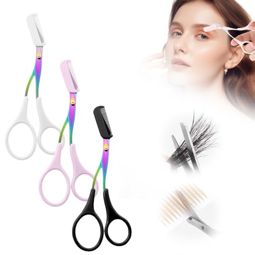 Eyebrow Trimmer Scissor,2024 New Eyebrow Trimmer for Women Men,Eyebrow Scissors with Comb,Non-Slip Eyebrow Cutter Eye Brow Razors,Eye Brow Shaper Trimming Scissors Makeup Tool (3PC-A)