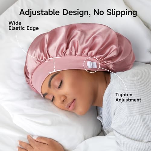 Umisleep 22 Momme 100% Real Mulberry Silk Bonnet for Sleeping Women, Large Hair Care Bonnet for Long Curly Hair, Double Layer Silk Hair Wrap with Soft Elastic Band, Non-Slip Sleep Cap, Black