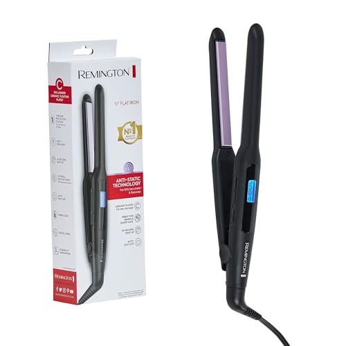 Remington 1/2" Flat Iron, Hair Straightener with Anti-Static Technology, 15-Second Heat Up & 60 Minute Auto Shut Off, 30% Longer Ceramic Floating Plates, Titanium + Ceramic Coating