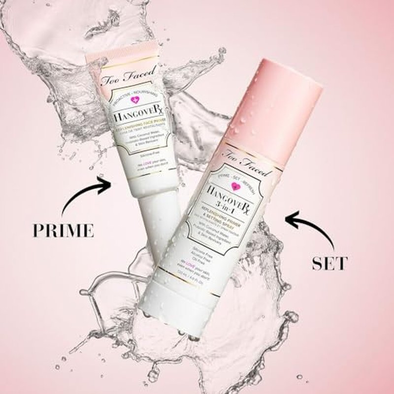 Too Faced Hangover Replenishing Face Primer | Hydrating + Dewy, Travel Size, 0.68 Ounce, Clear
