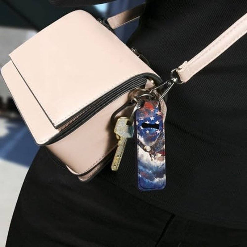 SEANATIVE Eagle American Flag Lipstick Holder Lipstick Holder Keychain Sleeve Lipstick Pouch Lip Balm Holder Sleeve Portable Key Chains to hold Travel Daily Accessories