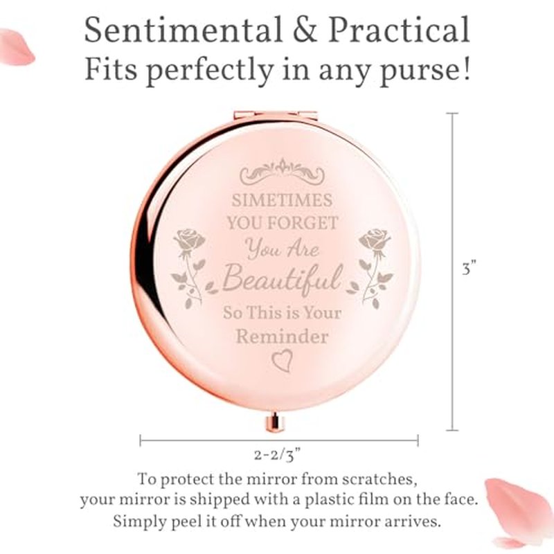boutikpro Birthday Gift for Women Mom Sister Daughter Compact Mirror, Gorgeous Rose Gold Compact Mirror Unique Birthday Gift for Wife Sisters BFF