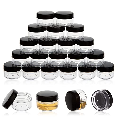 ZEJIA 5 Gram Sample Containers with Lids, 25PCS Mini Makeup Containers, Empty Plastic Travel Cosmetic Containers with Labels