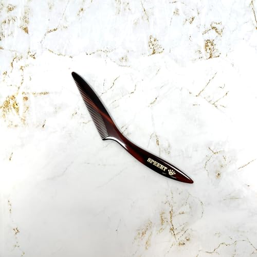 Speert #1617 Handmade Narrow Tooth Mustache Beard Comb Small Tortoise Havana Acetate Thick Coarse Fine Short Pocket Sized Facial Hair Grooming Tangle Free Beard Straightener Growth Care Styling Wet