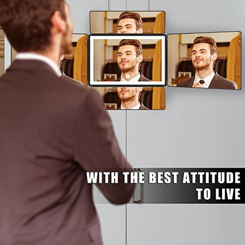 OLIBUY 5 Way Mirror, 360 Mirror for Self Hair Cutting and Brading Hair, Rechargeable LED Barber Mirror with Adjustable Hooks