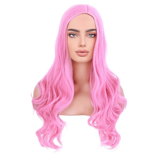 MAGQOO Brown Wig for Women Brown Highlight Wig Long Curly Wavy Brown Wigs Side Part Synthetic Heat Resistant