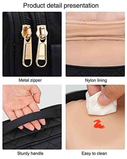 Relavel Clear Makeup Bag, Small Make Up Bag, Makeup Brush Organizer, Dual Layer Storage Bag for Women, Travel Toiletry Bags, Compact Cosmetic Bag, Rose Gold
