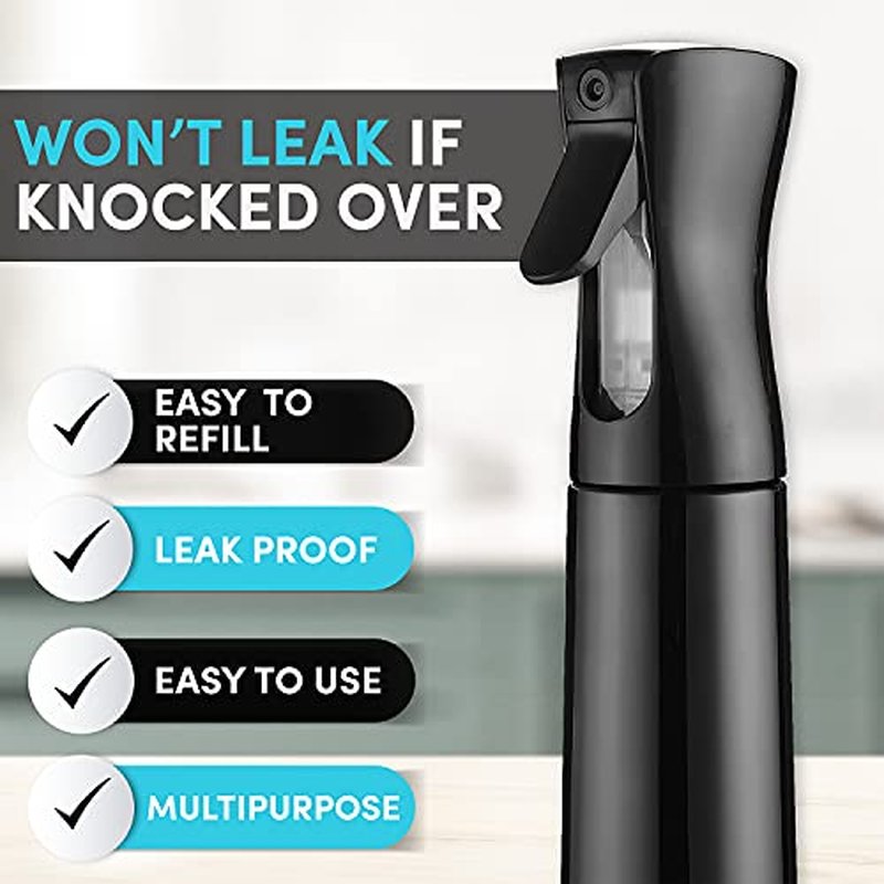 Hula Home Spray Bottle for Hair (10.1oz/300ml) - Powered by Flairosol® Spray Technology - Continuous Ultra Fine Mist Sprayer – For Hairstyling, Cleaning, Salons, Plants, Essential Oil & More - Black