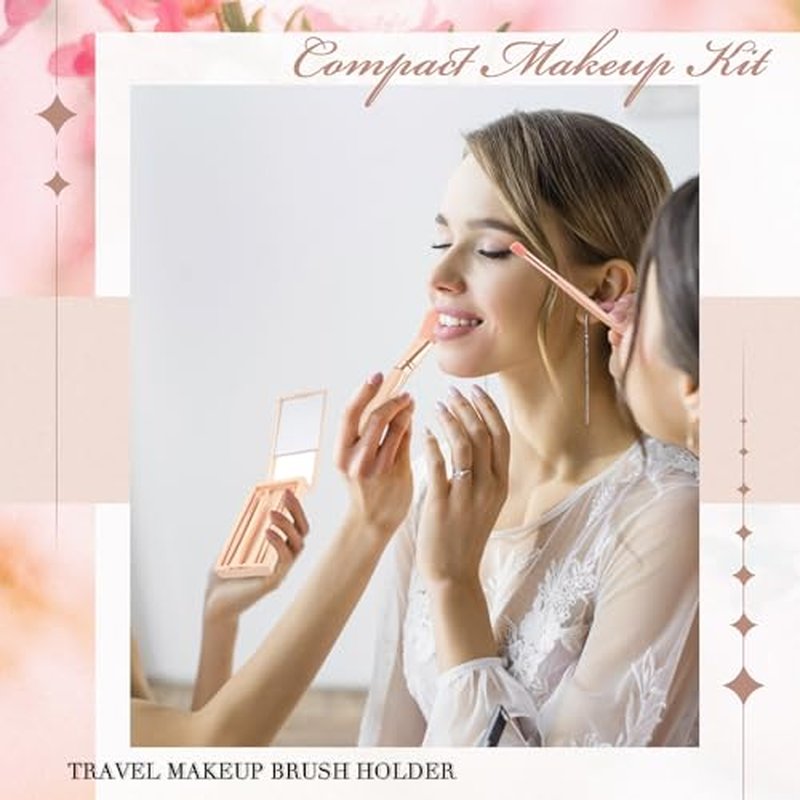 FoldTier 6 Sets Bridesmaid Proposal Gifts Mini Travel Makeup Brushes Bulk Bridesmaid Trip Bride Cosmetic Bag for Wedding Bridal Shower Bachelorette Party(Apricot Color)