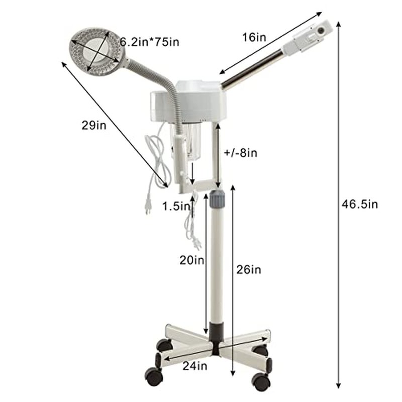 Professional Facial Steamer 2 in1 Steamer for Face 5X LED Magnifying Lamp Hot Ozone Facial Steamer for Esthetician Beauty Face Equipment Use at Home or Salon（White）