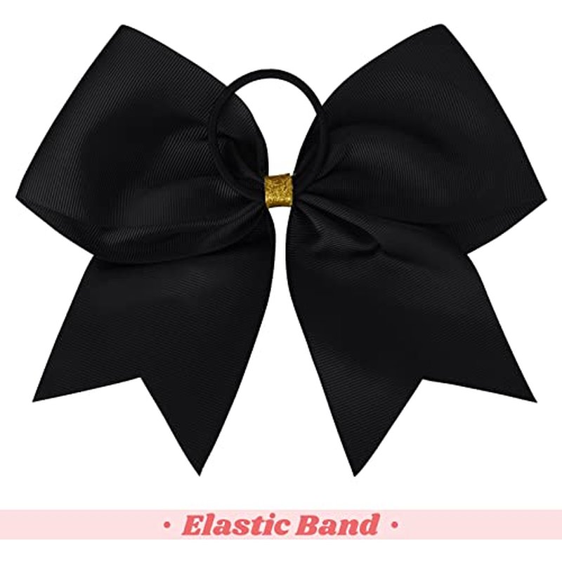 DEEKA 8PCS Large Glitter Cheer Bows Shiny 7" Cheer Hair Bows Ponytail Holder Handmade for Cheerleader Girls Softball Sports -Gold/Black