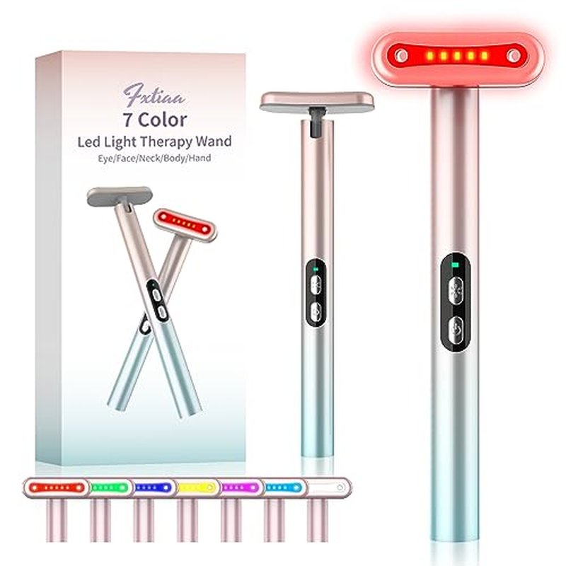 Fxtiaa Led-Face-Wand，7 in 1 LED Light Therapy Facial Red & Blue Rejuvenation Tool