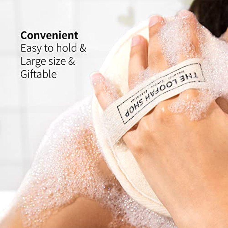 The Loofah Shop Bath Loofah Sponge, Exfoliating Body Scrubber, Shower Luffa for Men, Women and Kids Made of Eco-Friendly Natural Egyptian Loofah with Cotton Travel Pouch, 7" x 5.25" (2pack 4pcs)