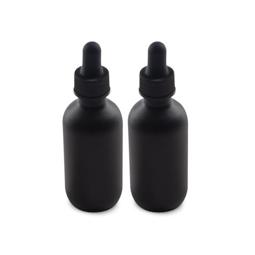 The Bottle Depot - 2 Pack - 2 oz Glass Bottle with Dropper - Black Frosted - 20-400 Neck Finish - Boston Round Bottles - Leakproof Essential Oils Bottles