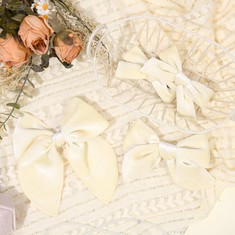 DEEKA 4 PCS Beige Velvet Hair Bows 3 Styles 5" & 4" Handmade Hair Bow set for Toddler Girls Alligator Hair Clips Knot Bows Hair Accessories for Little School Girls (Beige)