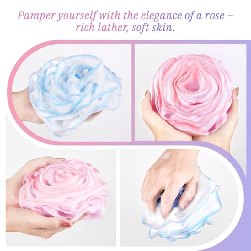 LAYUKI Bath Loofah Sponge,Bath Shower Loofah Sponge,Body Wash Sponge,Exfoliating Bath Sponge,Body Scrubber (Set of 2 Pieces,Pink and Blue)