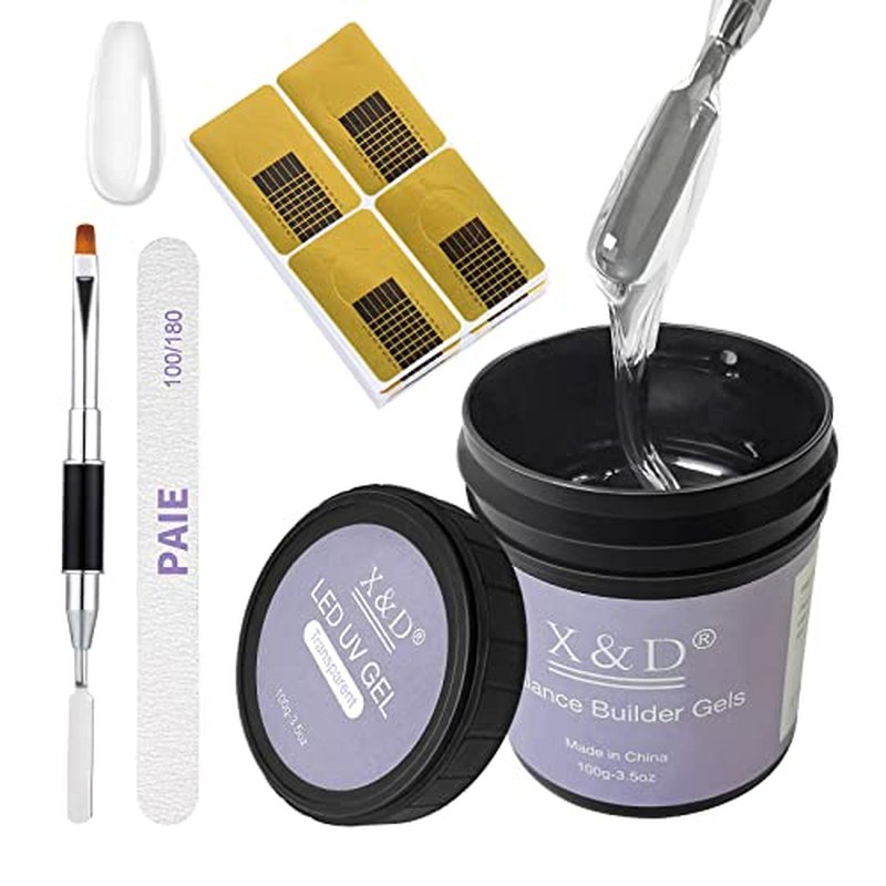 X&D Poly Gel Nail Kit Polygel Quick Dry Natural Clear Polygel 5 Colors Nail Extension Balance Builder Gel with Dual Forms, Gel Brush with Spatula, Professional Nail File and Buffer Set