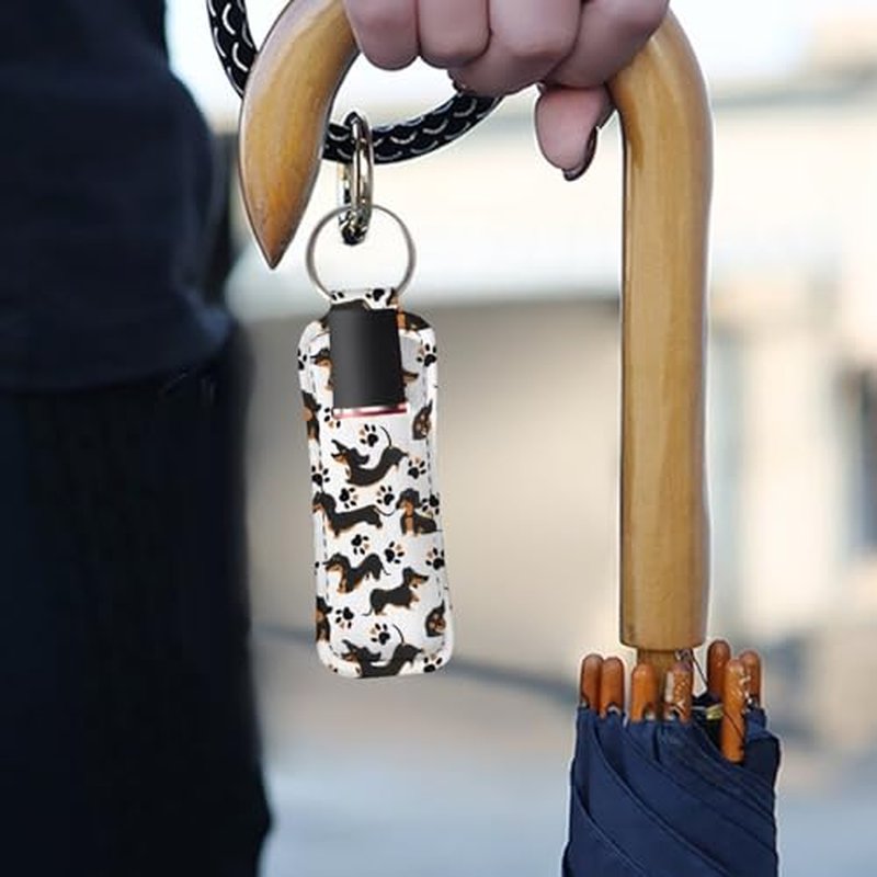 SEANATIVE Cute Dachshund Lipstick Holder Keychain Neoprene Lip Balm Holder Portable Lip Gloss Keychain Pocket Keychain Clip-on Sleeve Chapstick Holder for Women Travel