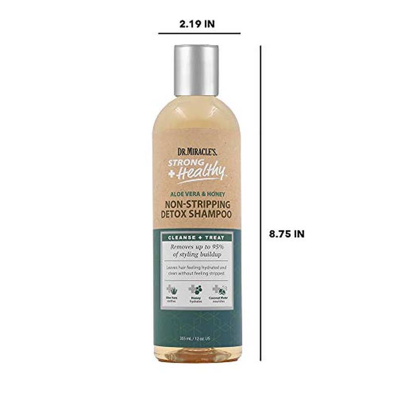 Dr. Miracle's Strong & Healthy Non Stripping Detox Shampoo. Contains Aloe Vera, Honey and Coconut Water to Combat Dryness, Shedding and Breakage to Support Healthy Hair and a Thriving Scalp. 12 oz.