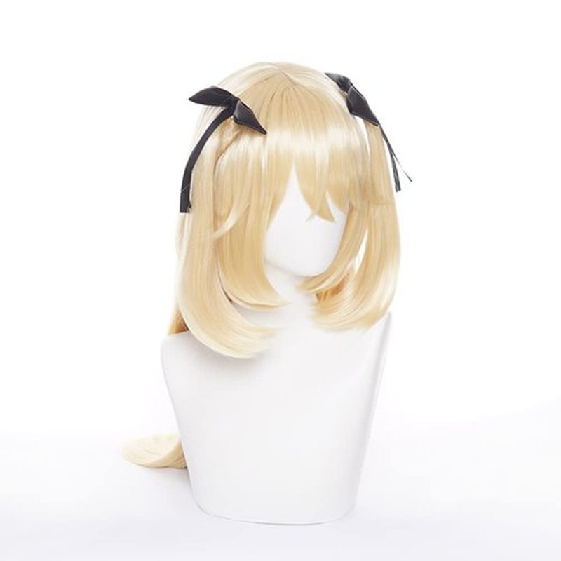 Mystylecos Game Genshin Impact Fischl Light Gold Straight Wig with Ribbon Women Cosplay Synthetic Wig