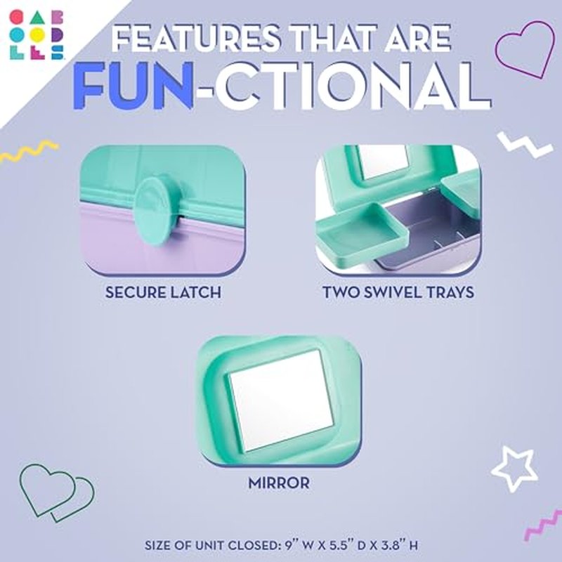 Caboodles Pretty in Petite Makeup Box, Two-Tone Periwinkle on Pink, Hard Plastic Organizer Box, 2 Swivel Trays, Fashion Mirror, Secure Latch for Safe Travel
