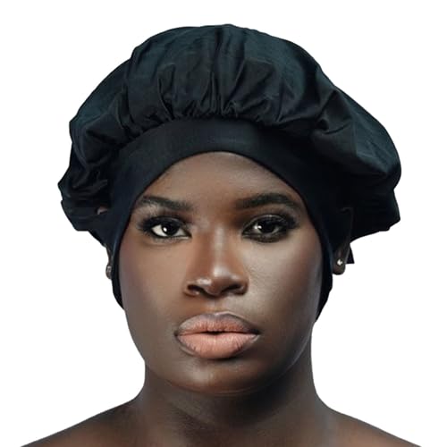 EARTWOEAR Bonnet, Hair Bonnet for Sleeping, Women Sleep Cap Hair Bonnet, Polyester/Lycra Blend Sleep Bonnet, Full Bonnet with Ear Slots (Black)