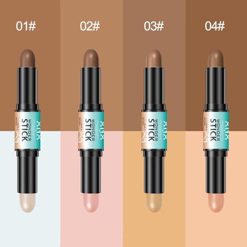 Contour Stick, 2Pcs Dual-Ended Highlighter Makeup Pen & Contouring Stick for Face Shaping, long-lasting smooth bronzer cream and highlighter sticks, a makeup kit for all skin tones (1#+2#, A)