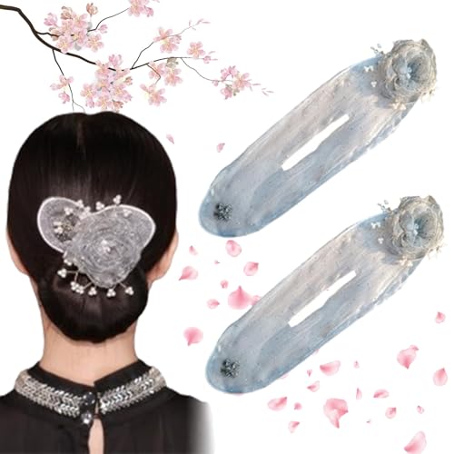 Insstyle Full Star Flower Hair Accessories, Hand Embroidered Flowers Deft Bun Hair, Character Hair Accessories,Lazy Hair Curler (Grey-2pcs)