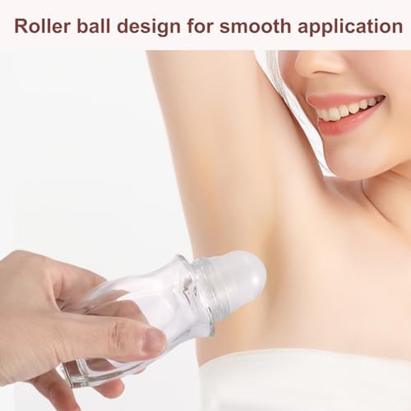 Kesell 50ml Clear Roll On Bottles Roller Ball Deodorant Container with Black Cap and Opener 2PCS Glass Roller Bottles for Essential Oils,Perfume