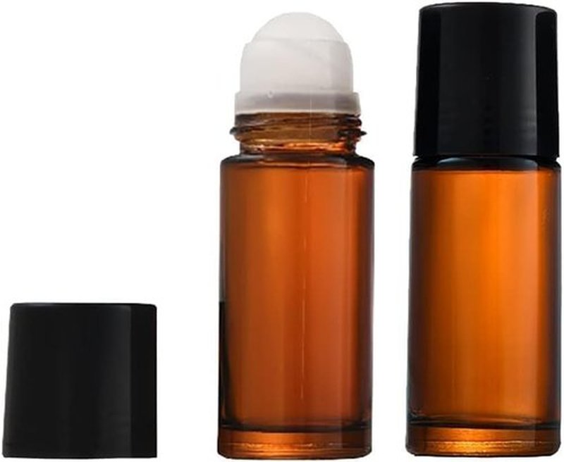 2 Pcs Clear Empty Glass Essential Oil Roller Bottles Vials Containers Refillable Roll-on Bottles with Funnel 30ML Refillable Cosmetic Containers Roller Bottles Roller Balls for Essential Oils (Brown)
