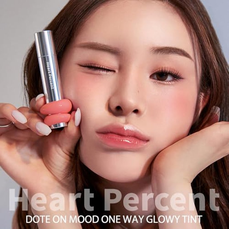Heart Percent Dote On Mood One Way Glowy Tint, Glass-like High Shine Glossy Finish w/Long-Lasting Luminous Color Lip Stain for Glowy Look, #01. Bare Nude