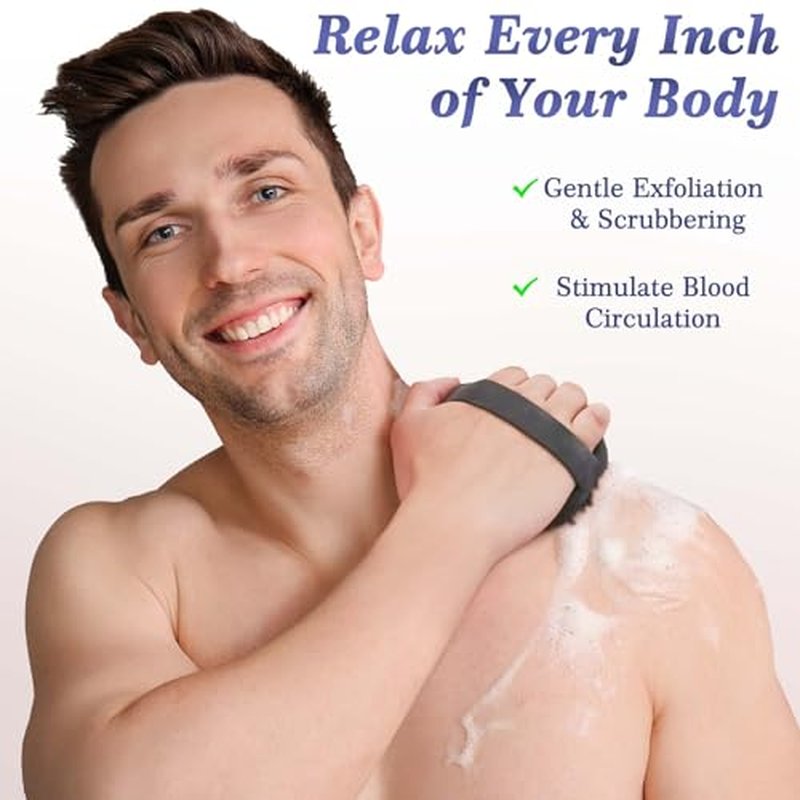 Manmihealth Silicone Handheld Manual Facial Cleansing Brush & Silicone Body Scrubber Shower Brush with Non-Slip Hand Strap Set 2 PCS, Deep Cleansing Face Body Scrubber with a Free Hook (Black*2)