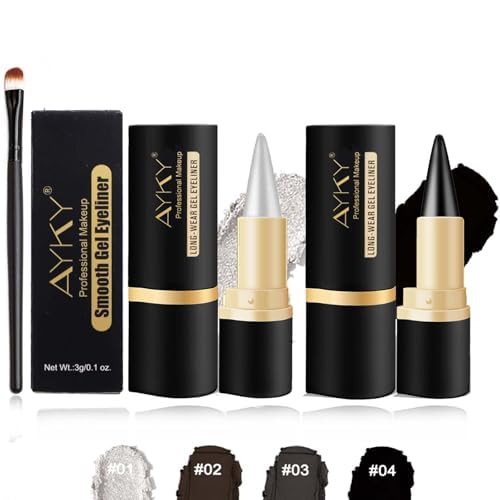 EZGHAR Bousalutend Eye Liner, Bousalurrens Eyeliner Cream, Bousalutend Eyeliner, Ayky Long Wear Gel Eyeliner, Matte Quick-Dry Natural Black Eyeliner Cream, Waterproof Smudge Proof (#01+#04)