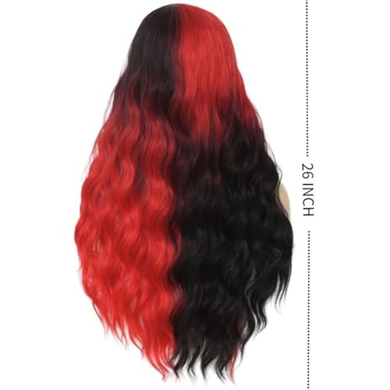 Tseses Green and Black Wigs for Women Long Curly Wavy Wigs Synthetic Natural Hair Wigs for Halloween Cosplay Us
