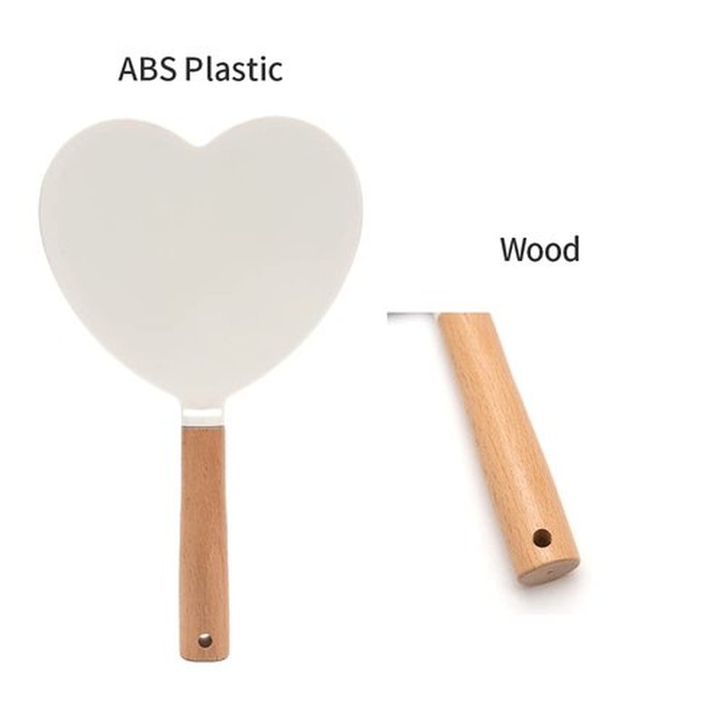 YEAKE Hand Held Mirror with Handle for Makeup,Small Cute Wood Hand Mirror for Shaving with Hole Hanging Single-Sided Portable Travel Vanity Mirror for Men&Women(Heart)