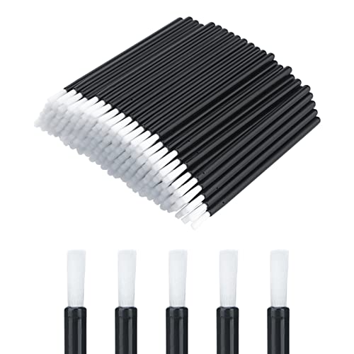 GCQQ 100PCS Disposable Lip Brushes, Black Lipstick Applicator, Lip Wands Makeup Beauty Tool Kits PYO Cookie Paint Brush (Black+White)