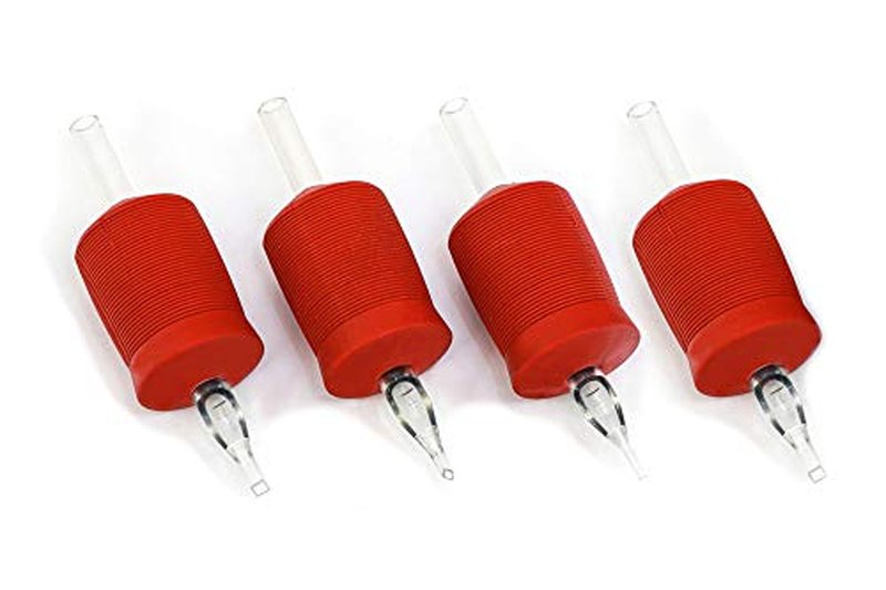BEZTAT 30mm (6/5" Inch) Ultra Premium Clear Disposable Tubes w/Red Soft Silicone Grip- 15 Pack, Diamond Tip (5DT)